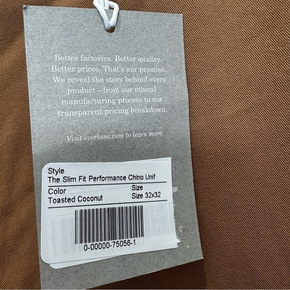 NEW EVERLANE The Performance Chino Pant Uniform in Toasted Coconut Size 32 X 32 - Picture 8 of 9
